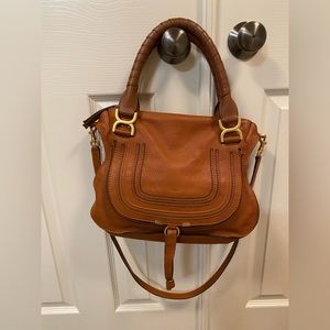Chloe Medium Marcie Satchel Handbag Tan